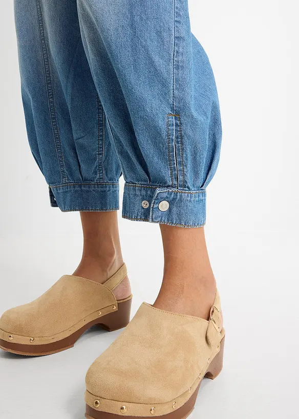 Jeans barrel con elastico in vita, vita media, bonprix