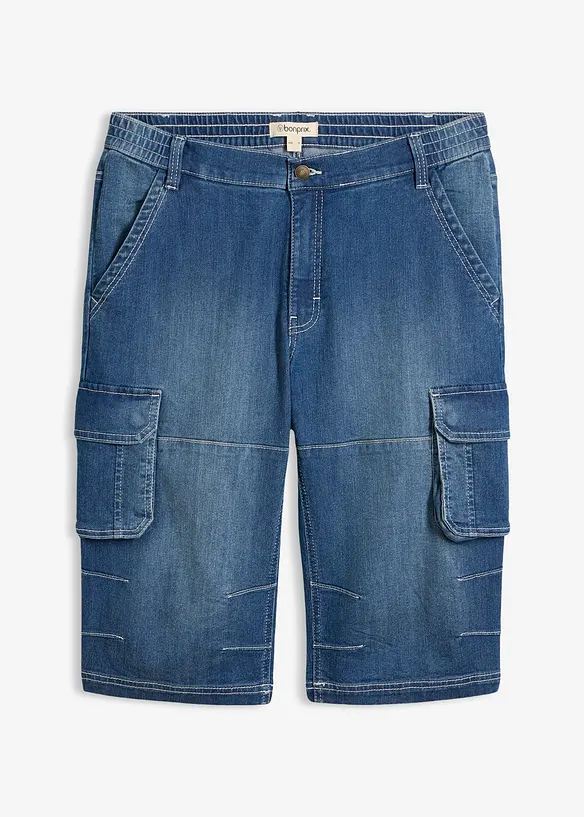 Bermuda cargo lunghi in jeans leggero con vita elastica, regular fit, bonprix