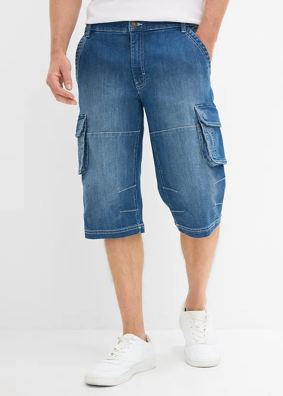 Bermuda cargo lunghi in jeans leggero con vita elastica, regular fit, bonprix
