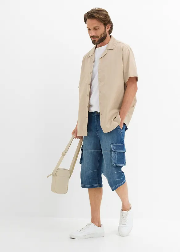 Bermuda cargo lunghi in jeans leggero con vita elastica, regular fit, bonprix