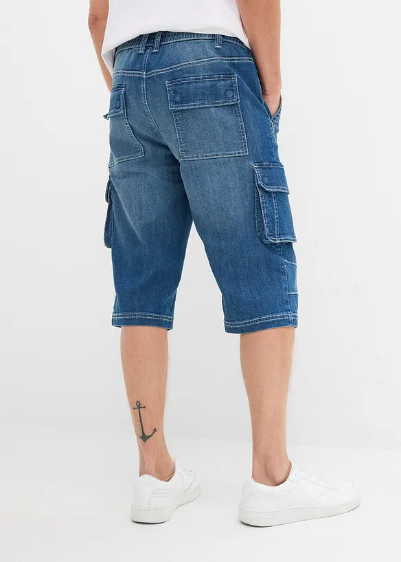 Bermuda cargo lunghi in jeans leggero con vita elastica, regular fit, bonprix