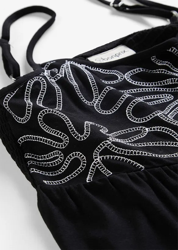 Top con spalline sottili e ricamo, bonprix