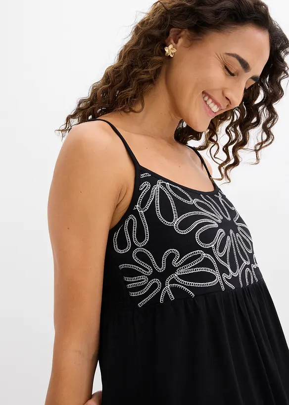 Top con spalline sottili e ricamo, bonprix