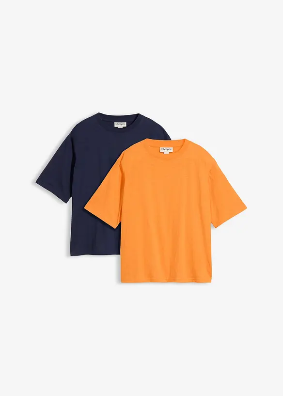 T-shirt boxy in filato fiammato di puro cotone biologico (pacco da 2), bonprix