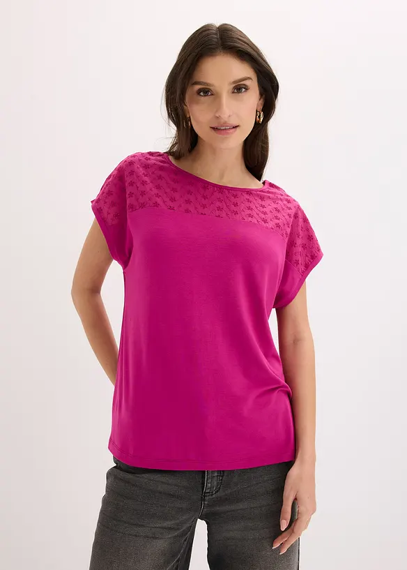 Maglia con inserto in pizzo di misto viscosa morbido, bonprix