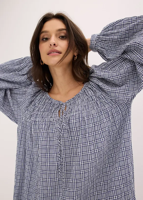 Blusa a quadretti in seersucker, bonprix