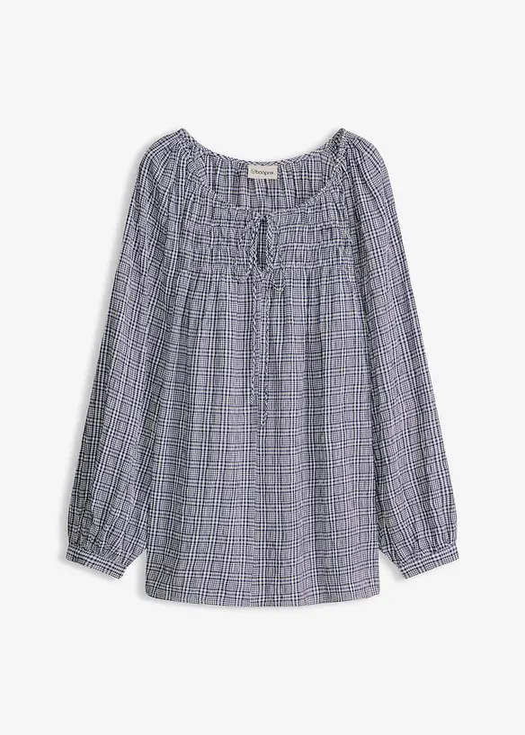 Blusa a quadretti in seersucker, bonprix