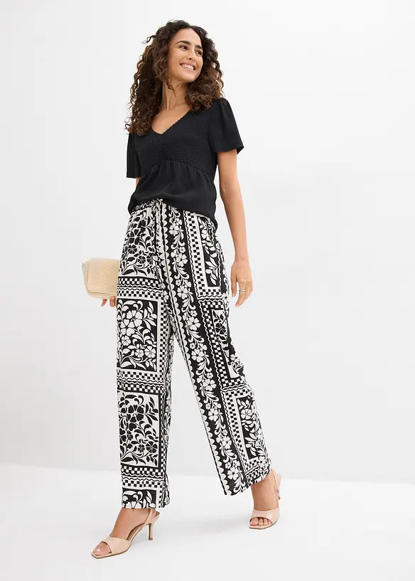 Pantaloni con elastico in vita in misto viscosa fluente, bonprix