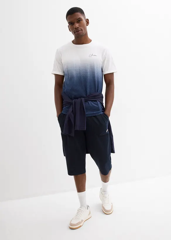 Bermuda lunghi in felpa effetto denim con elastico in vita, bonprix