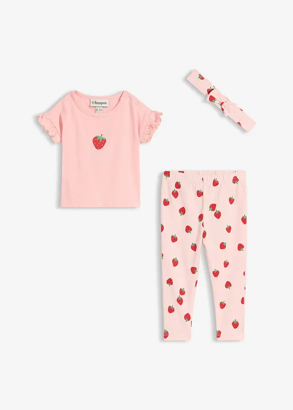 Maglia, leggings e accessorio in cotone biologico (set 3 pezzi), bonprix