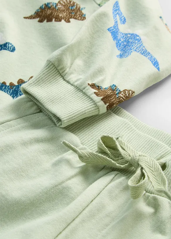 Cardigan in jersey, t-shirt e jogger in puro cotone biologico (set 3 pezzi), bonprix