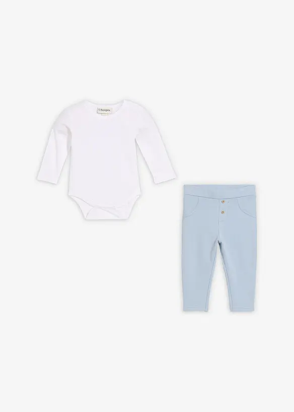 Body a maniche lunghe e pantaloni in cotone biologico (set 2 pezzi), bonprix