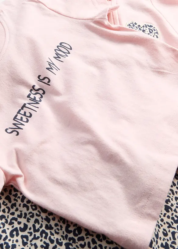 Felpa, t-shirt e leggings in puro cotone biologico (set 3 pezzi), bonprix