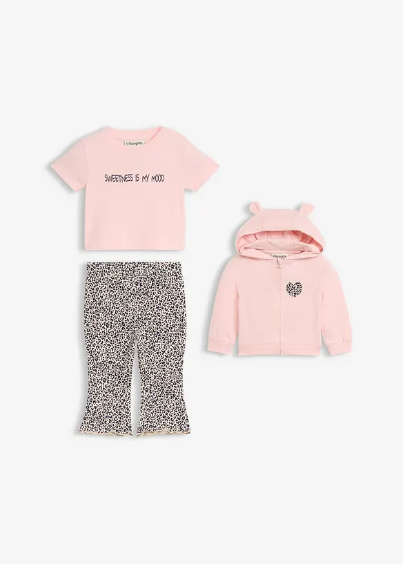 Felpa, t-shirt e leggings in puro cotone biologico (set 3 pezzi), bonprix