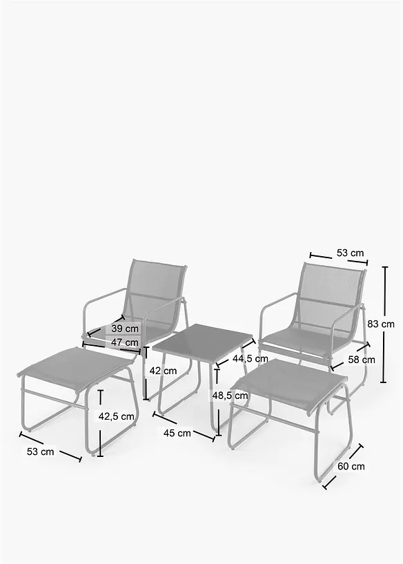 Tavolo, sedie, sgabelli da giardino (set giardino 5 pezzi), bonprix