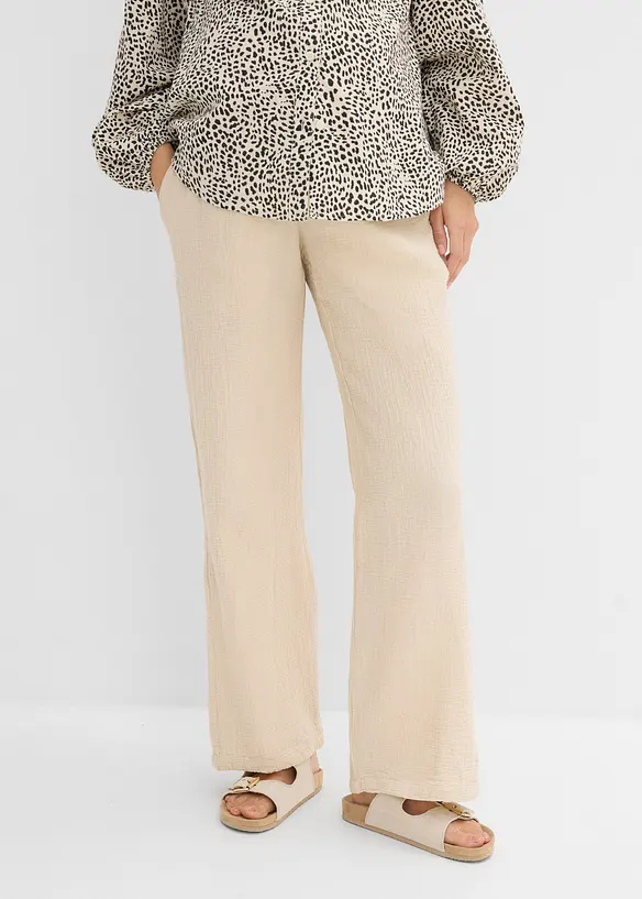 Pantaloni pr&eacute;maman in mussola di puro cotone, loose fit, bonprix