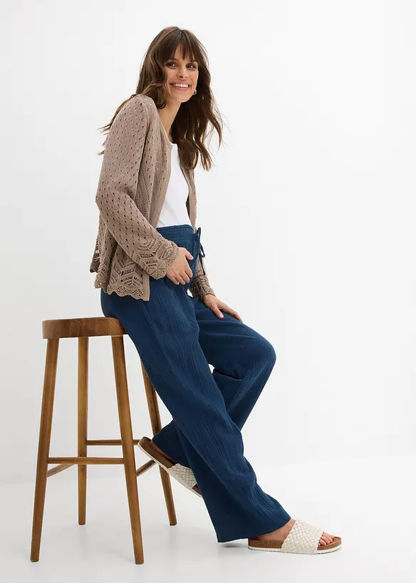 Pantaloni pr&eacute;maman comodi in mussola di puro cotone con vita elasticizzata, bonprix