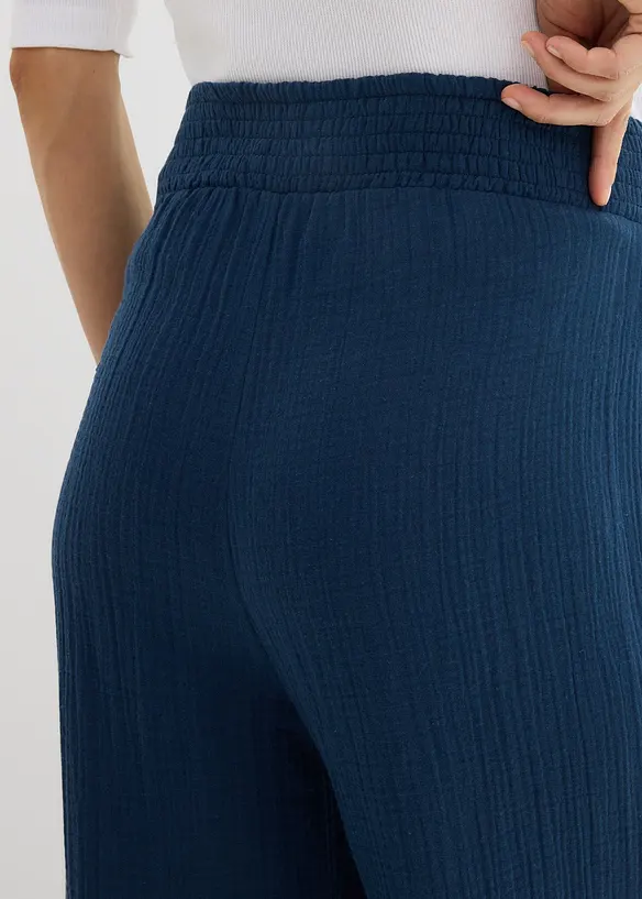 Pantaloni pr&eacute;maman comodi in mussola di puro cotone con vita elasticizzata, bonprix