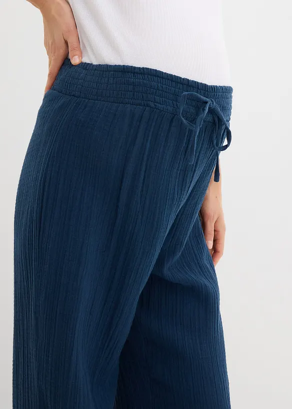 Pantaloni pr&eacute;maman comodi in mussola di puro cotone con vita elasticizzata, bonprix
