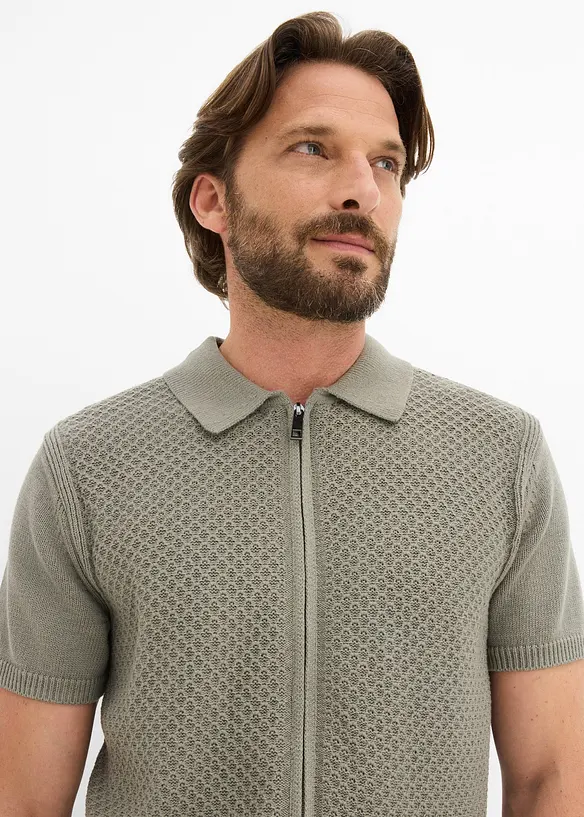 Polo in maglia di puro cotone con cerniera, bonprix