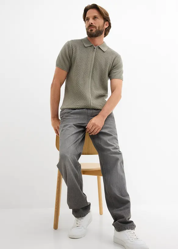 Polo in maglia di puro cotone con cerniera, bonprix