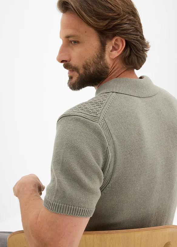 Polo in maglia di puro cotone con cerniera, bonprix