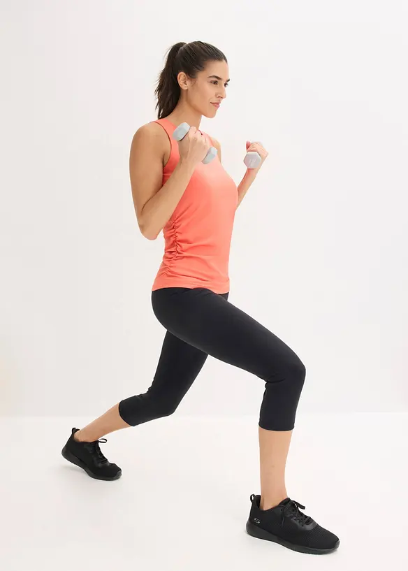 Top per sport con arricciatura, ad asciugatura rapida, bonprix