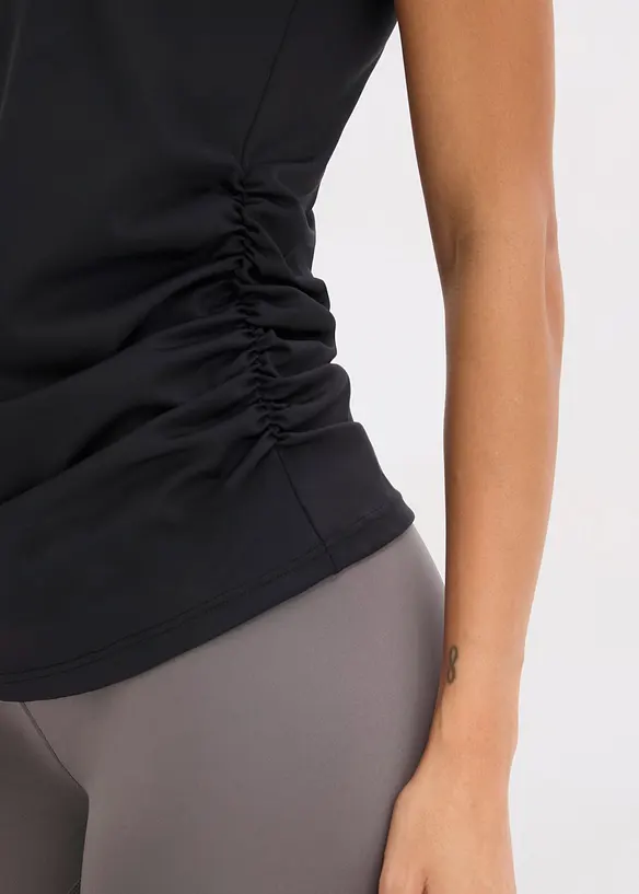 Top per sport con arricciatura, ad asciugatura rapida, bonprix