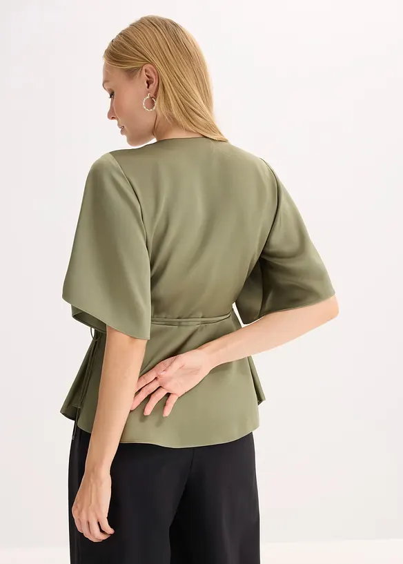 Blusa in satin con scollatura profonda, bonprix