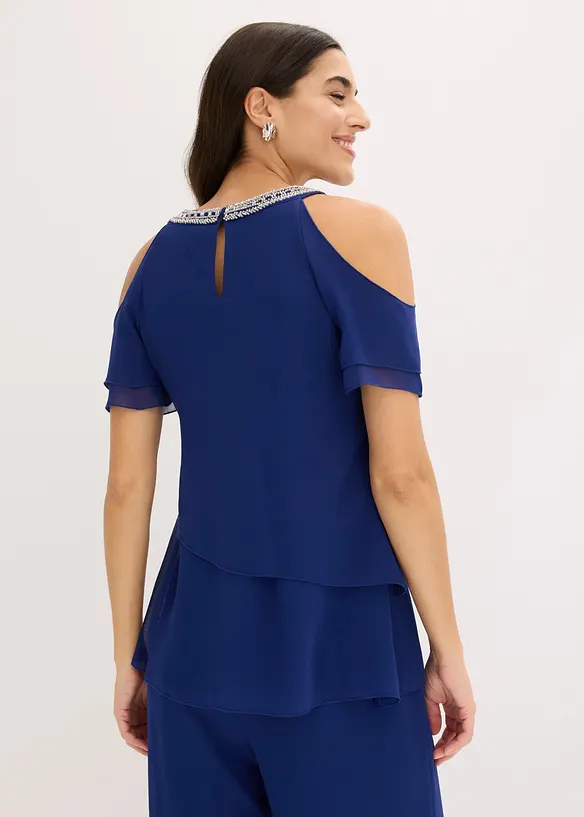 Blusa in chiffon fine con perline applicate, bonprix