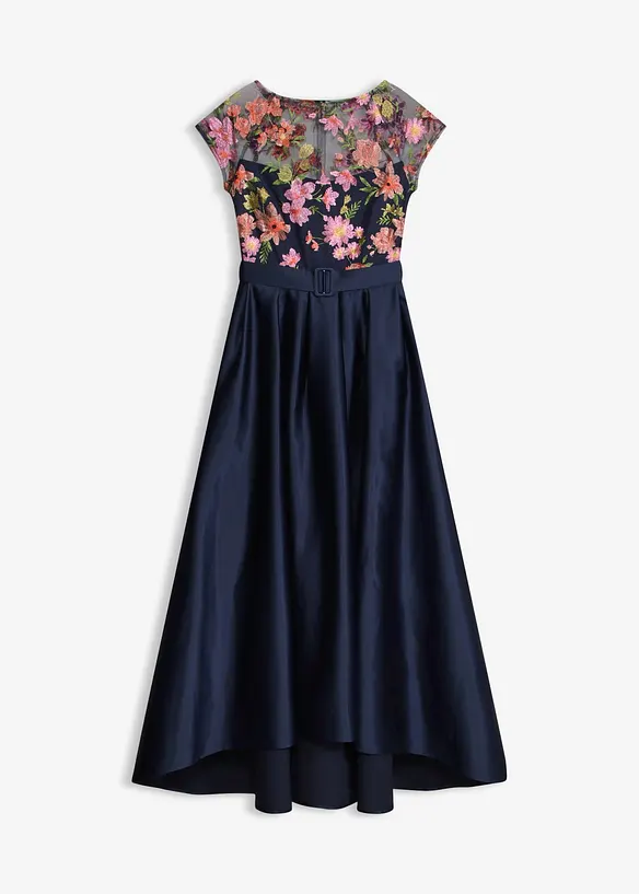 Abito lungo in satin lucido con pizzo, bonprix