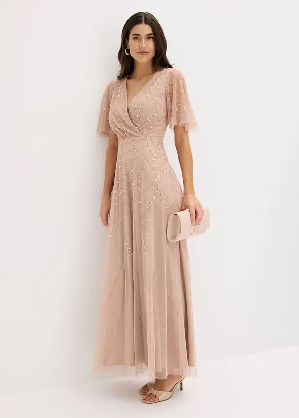 Abito da sera in tulle delicato con ricami e paillettes, bonprix