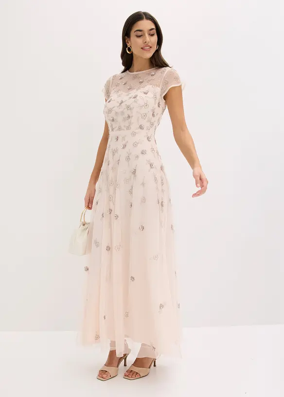 Abito da sera in tulle delicato con paillettes ricamate, bonprix