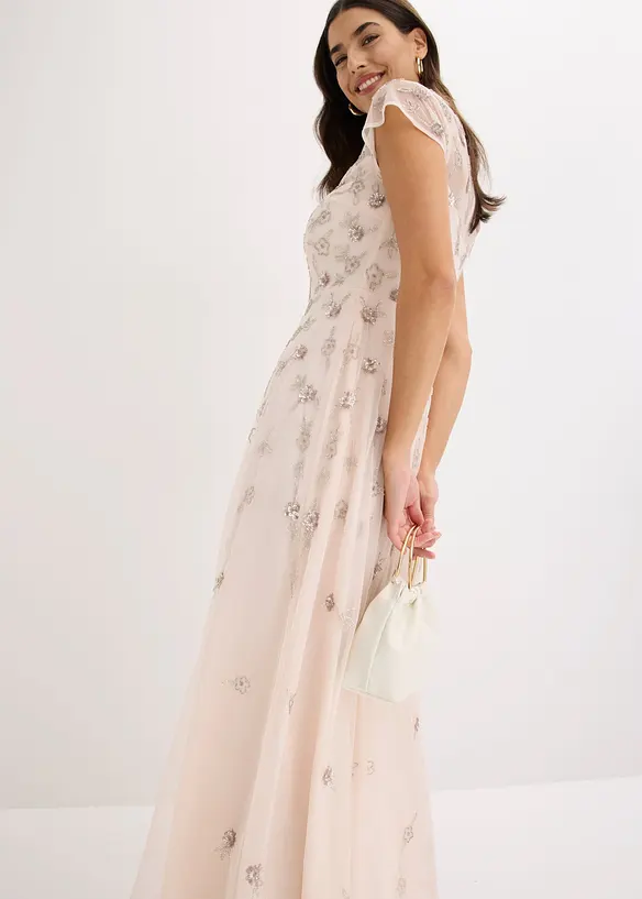 Abito da sera in tulle delicato con paillettes ricamate, bonprix