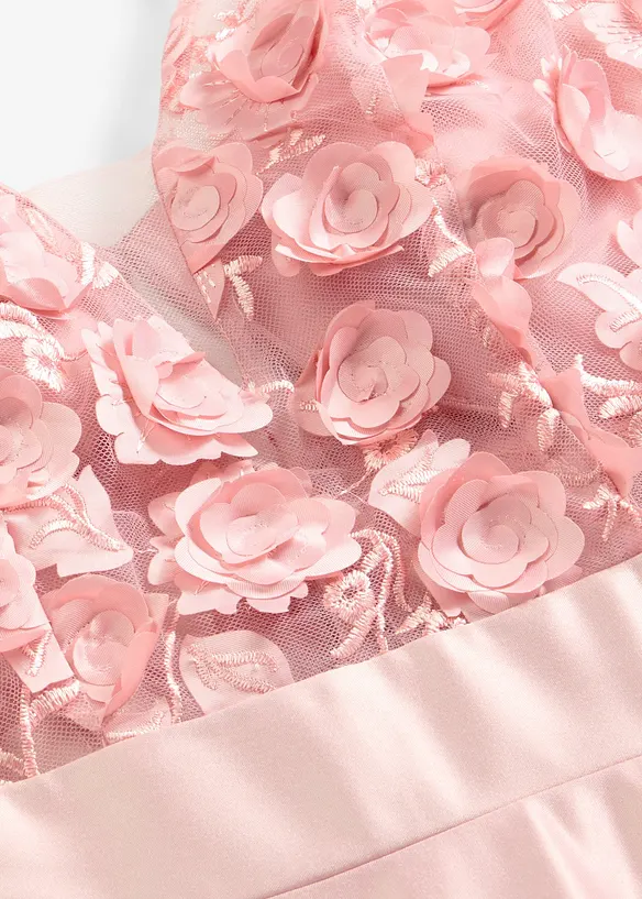 Abito da sera in satin lucido con applicazione floreale, bonprix