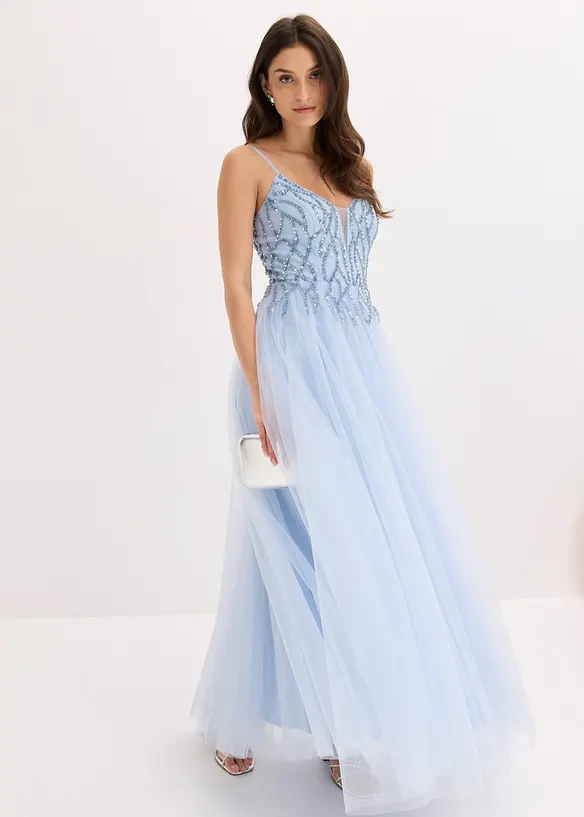 Abito da sera in tulle delicato con applicazioni di strass, bonprix