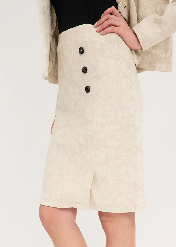 Gonna in misto lino e jacquard di cotone, bonprix