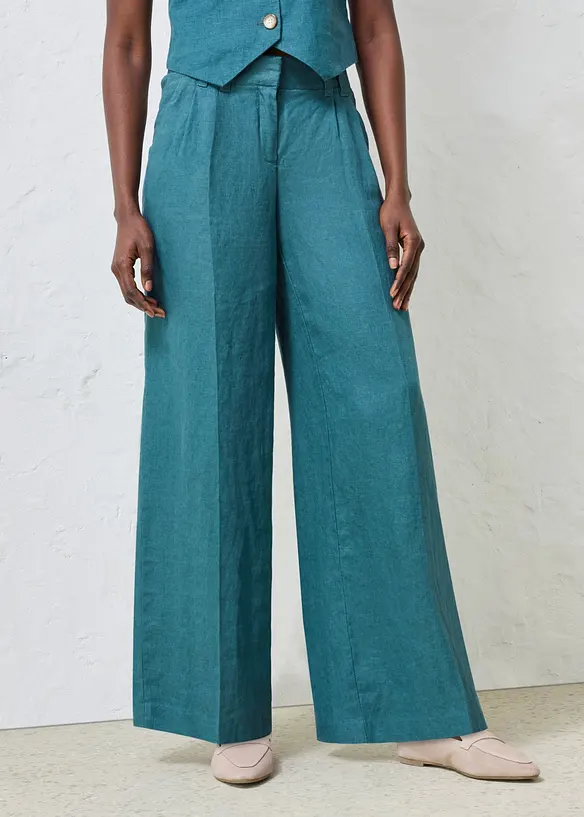 Pantaloni con pinces in puro lino, bonprix