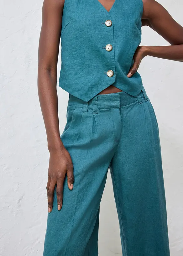 Pantaloni con pinces in puro lino, bonprix
