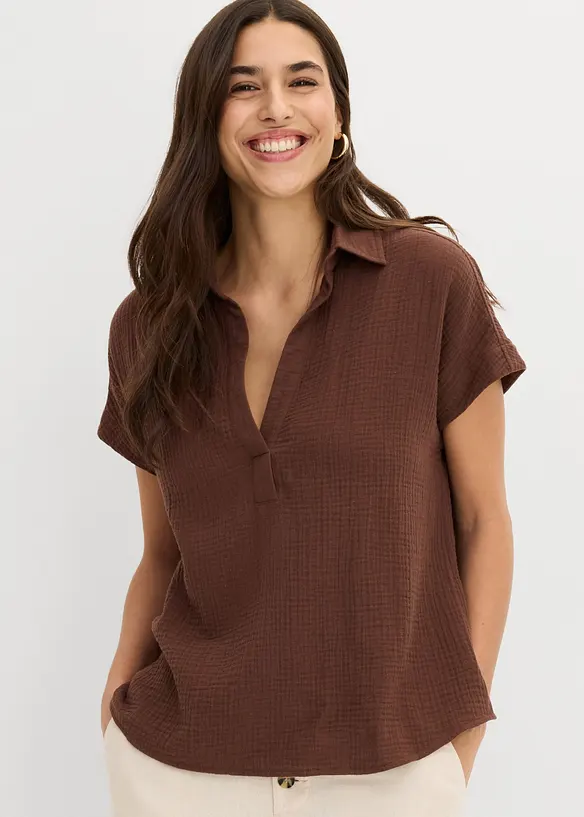 Blusa a maniche corte in mussola leggera, bonprix