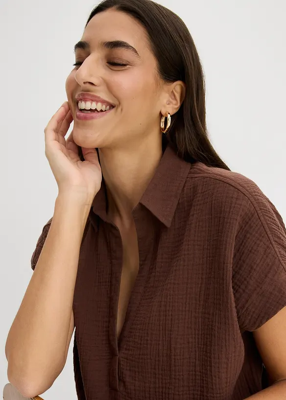 Blusa a maniche corte in mussola leggera, bonprix