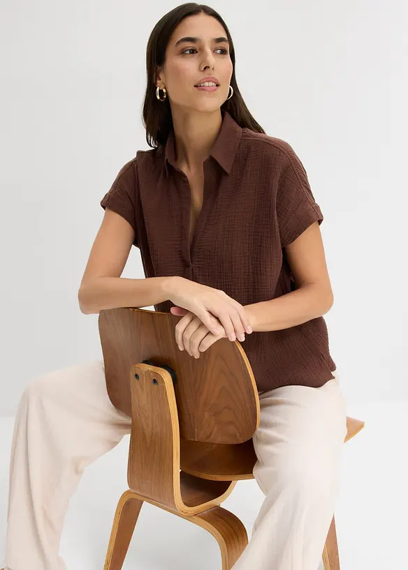 Blusa a maniche corte in mussola leggera, bonprix