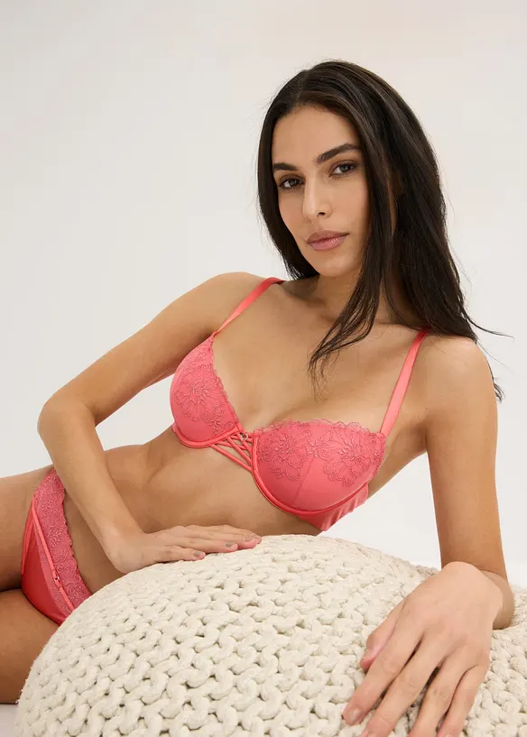 Reggiseno con coppe preformate e pizzo floreale glitterato, bonprix