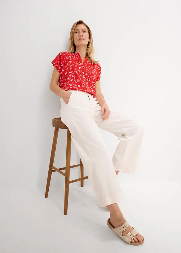 Jeans wide leg cropped con girovita comodo, vita alta, bonprix