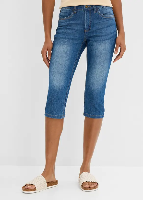 Jeans capri slim, vita media, bonprix