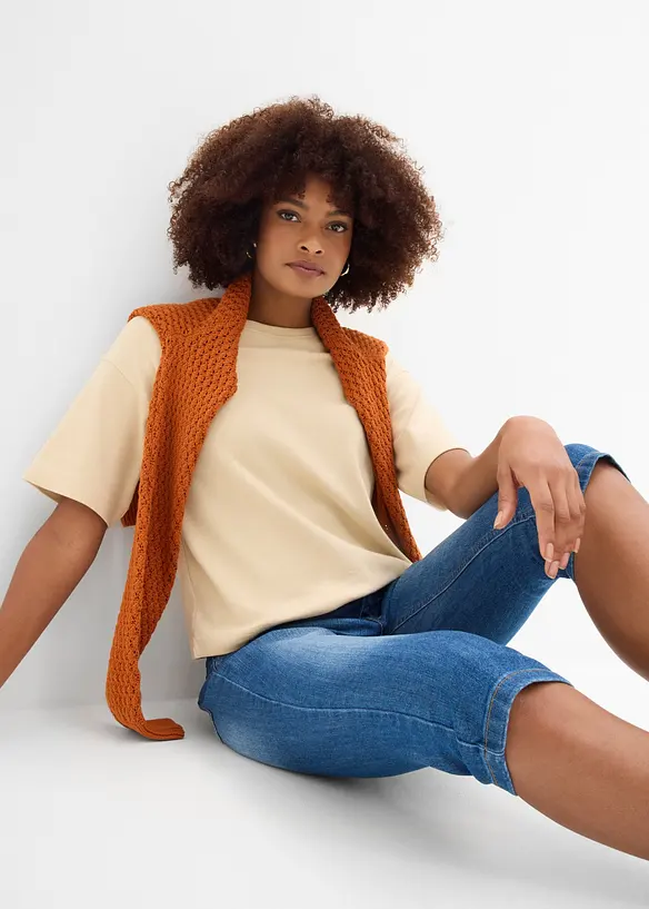 Jeans capri slim, vita media, bonprix