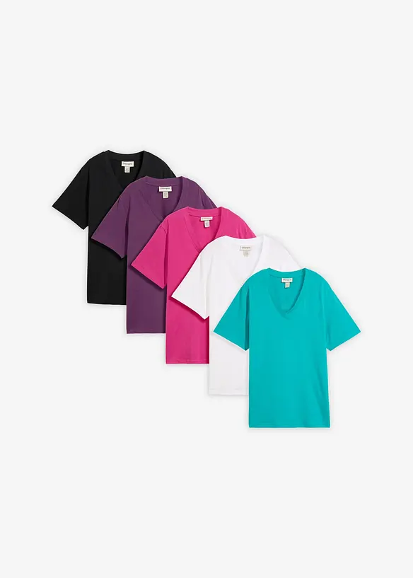 Maglia lunga e larga con scollo a V e maniche corte (pacco da 5), bonprix