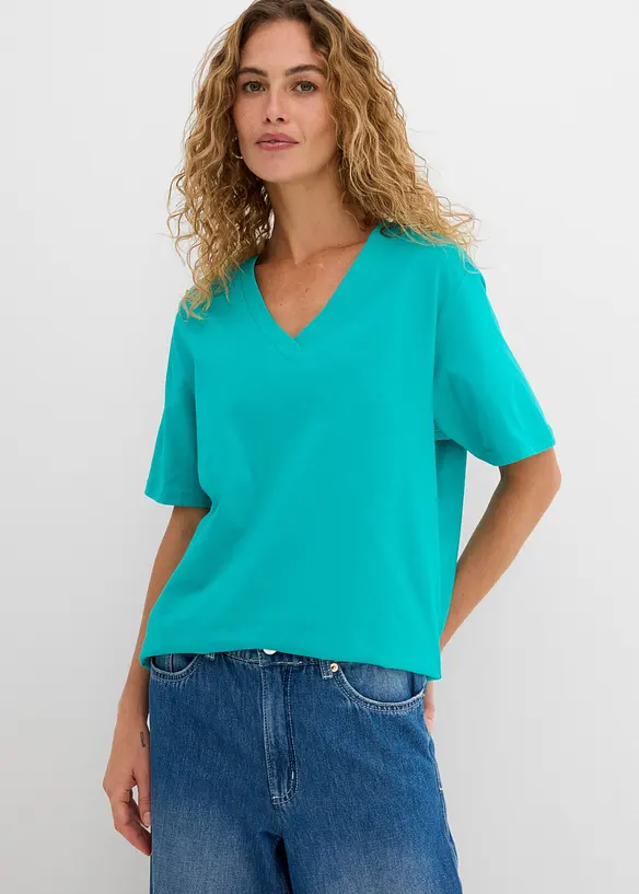 Maglia lunga e larga con scollo a V e maniche corte (pacco da 5), bonprix