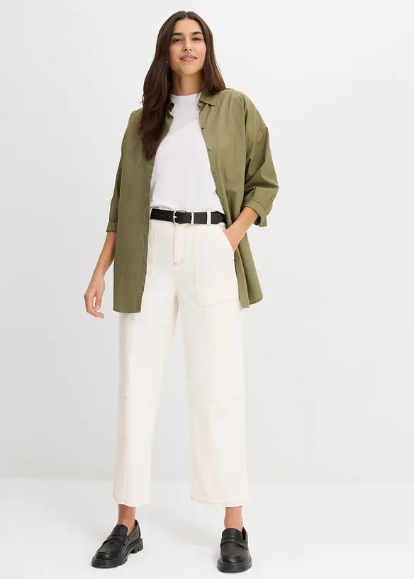 Pantaloni cropped in twill di misto cotone elasticizzato, bonprix