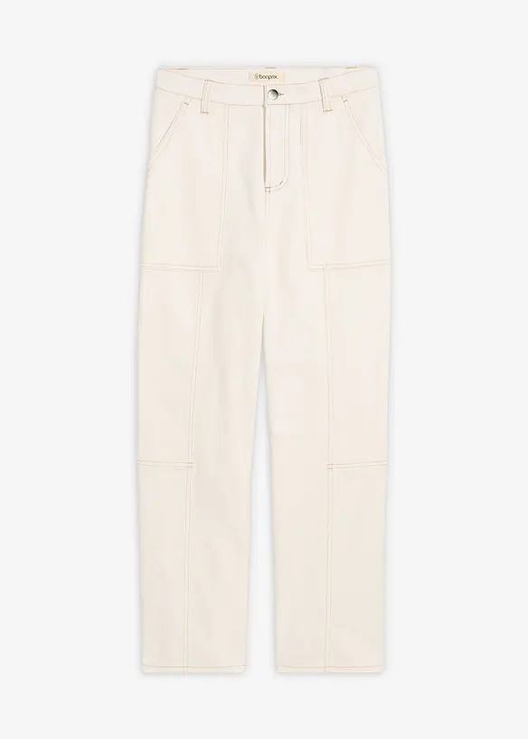 Pantaloni cropped in twill di misto cotone elasticizzato, bonprix